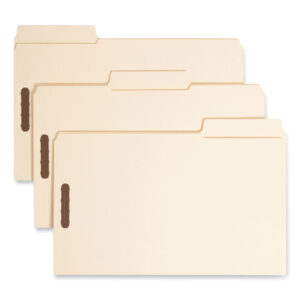 Smead SuperTab Reinforced Guide Height Fastener Folders, 14-pt Manila, 0.75" Expansion, 2 Fasteners, Legal Size, Manila, 50/Box (19545)