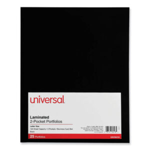Universal Laminated Two-Pocket Folder, Cardboard Paper, 100-Sheet Capacity, 11 x 8.5, Black, 25/Box (UNV56416)