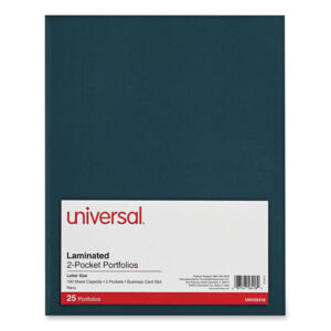 Universal Laminated Two-Pocket Folder, Cardboard Paper, 100-Sheet Capacity, 11 x 8.5, Navy, 25/Box (UNV56418)