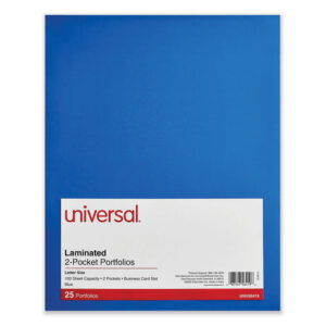 Universal Laminated Two-Pocket Folder, Cardboard Paper, 100-Sheet Capacity, 11 x 8.5, Blue, 25/Box (UNV56419)