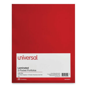 Universal Laminated Two-Pocket Folder, Cardboard Paper, 100-Sheet Capacity, 11 x 8.5, Red, 25/Box (UNV56420)